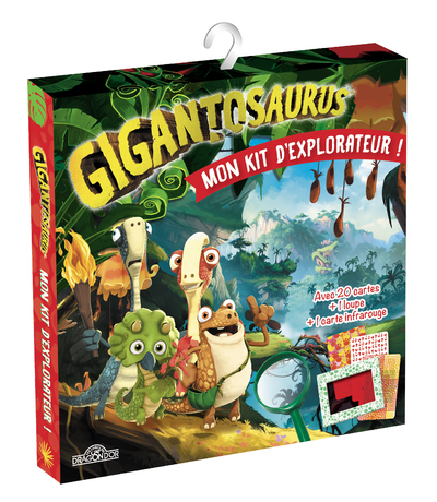 Gigantosaurus  Mon kit d'explorateur   Pochette créative avec une carte infrarouge, une loupe, un livret explicatif et 20 cartes à cacher  Dès 6 ans