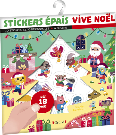Stickers épais : Vive Noël !  Pochette de 30 autocollants épais et repositionnables avec 4 décors  À partir de 18 mois